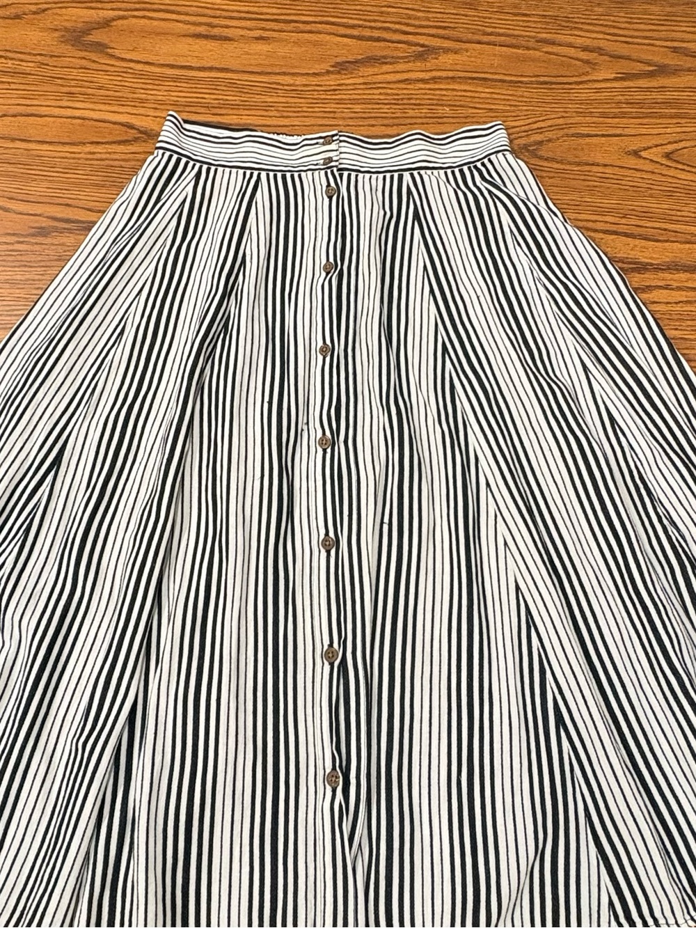 Universal Thread Black & White Vertical Stripe Midi Skirt with Button Front